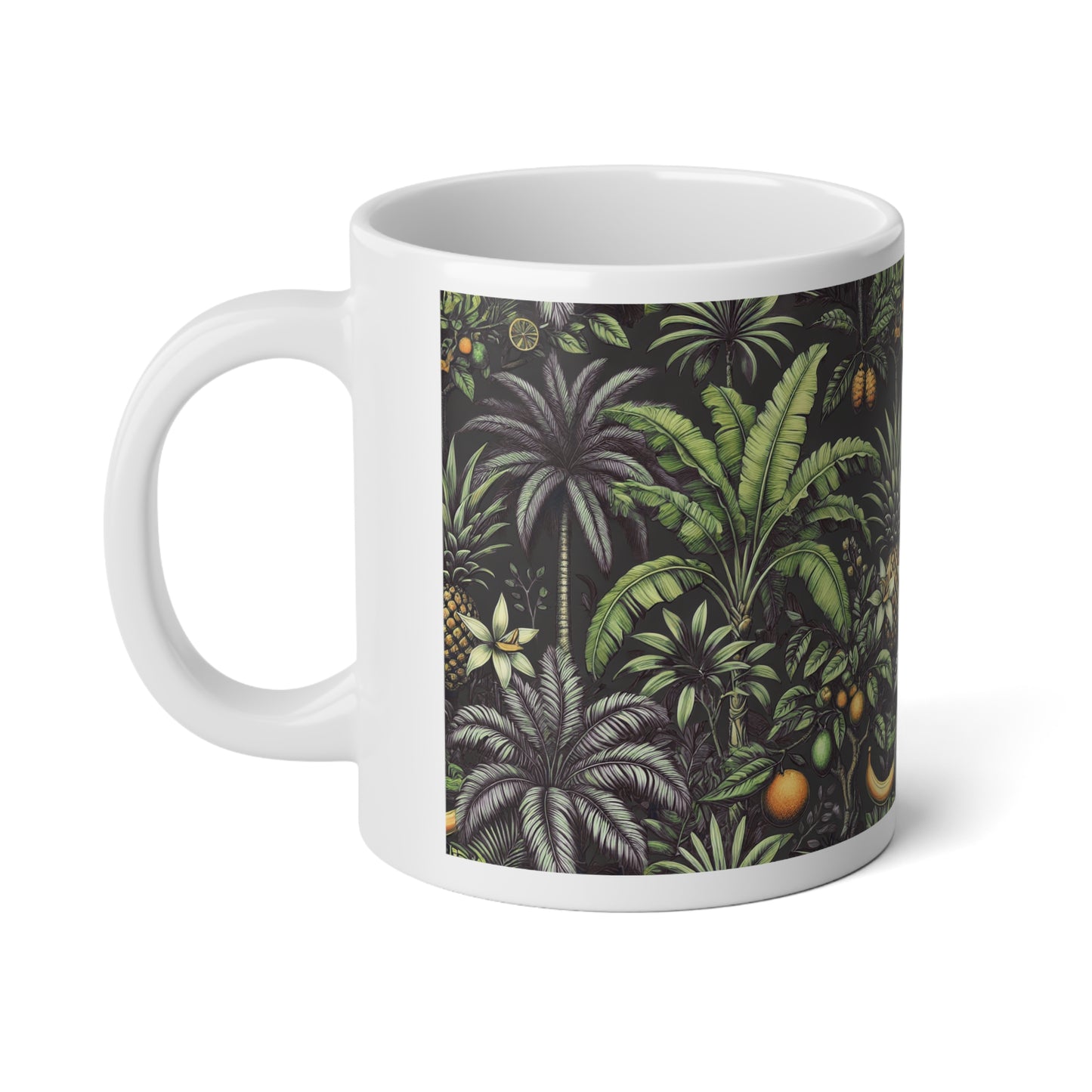 Jumbo Mug, 20oz, Monet Seashells | Palms & More Tropical Fruit, Black