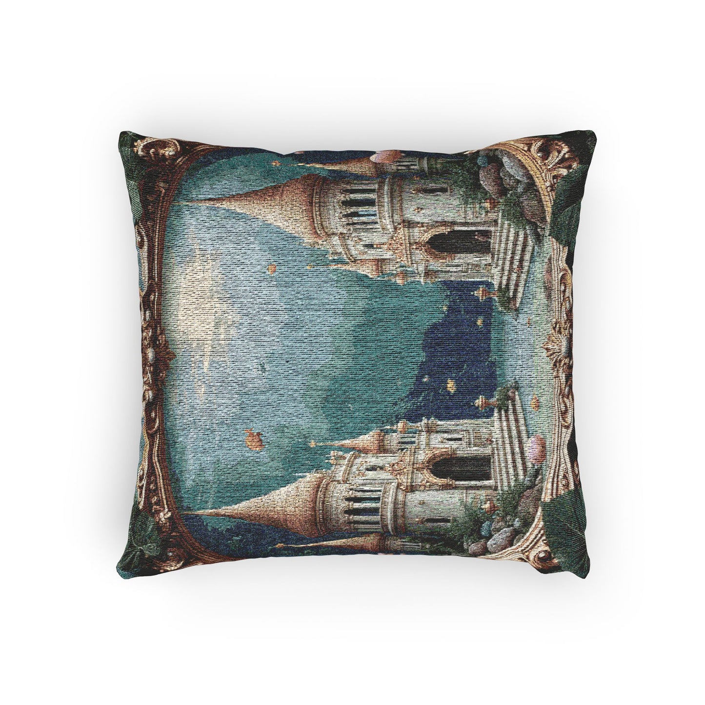 Woven Pillow, 17"W x 18"L - Framed Mermaid Palace, Libyan Sea