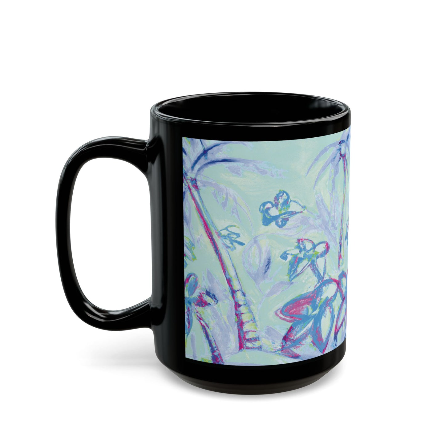 Black Coffee Mug - Tropical Doodles, Blue