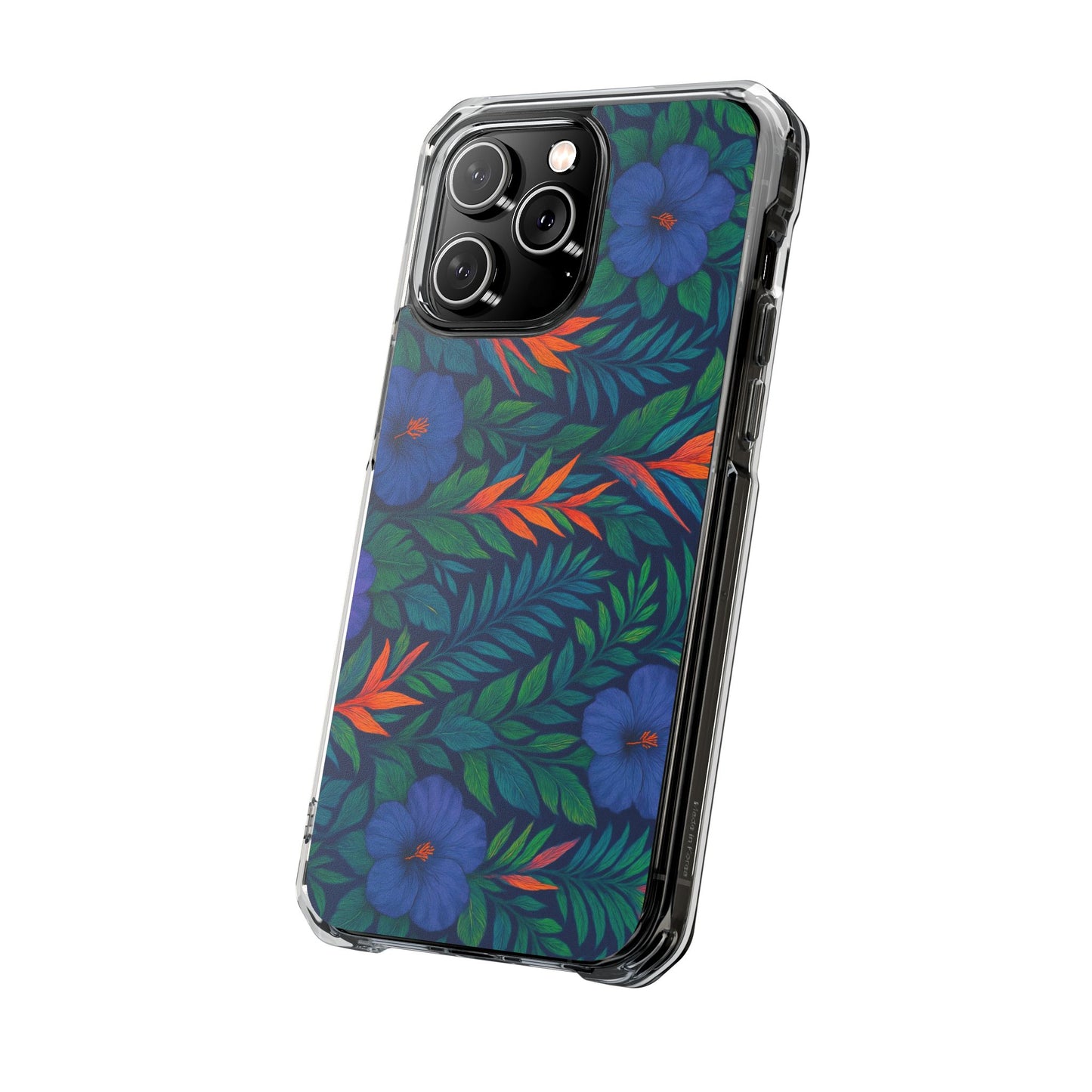 Midnight Flower Navy Magnetic Clear Phone Case, Many Models