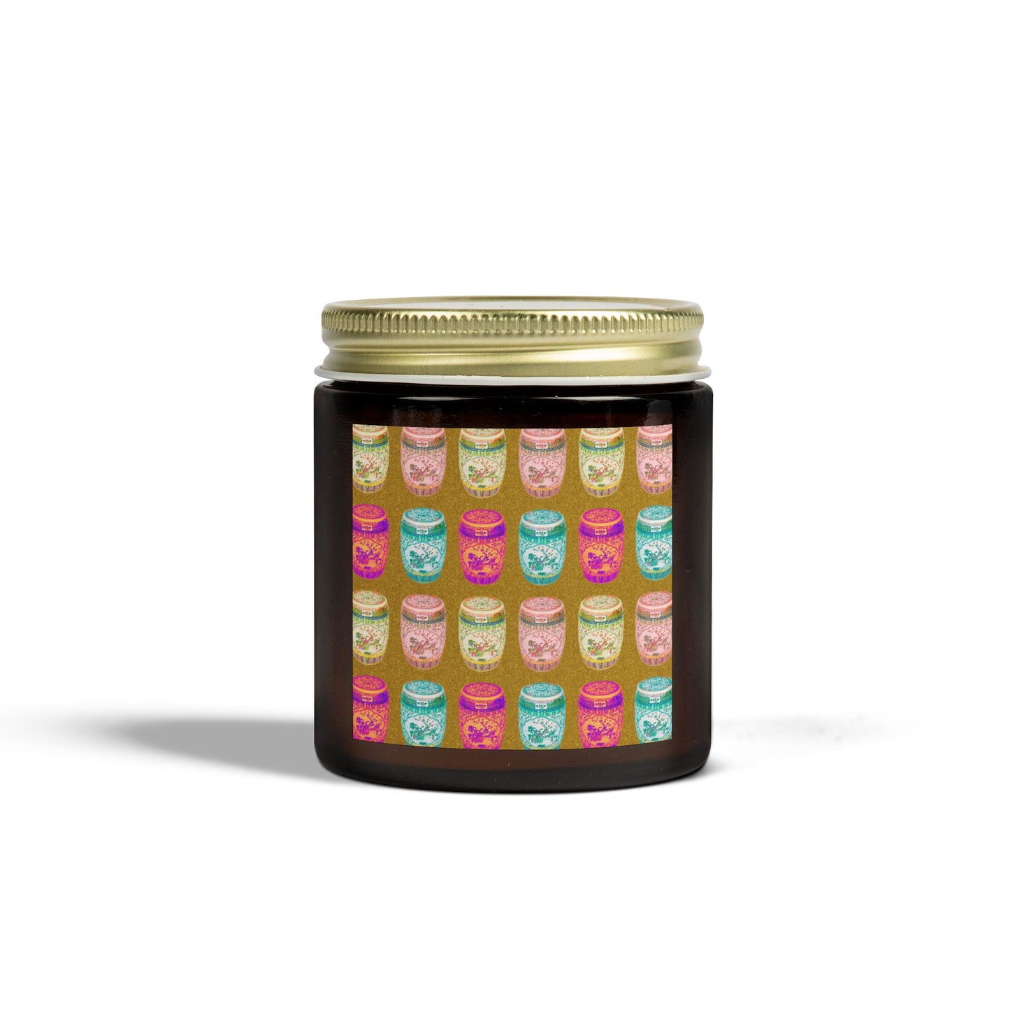 Scented Candles, Coconut Apricot Wax (4oz, 9oz) - Pop Art Porcelain Stools, Repeat Gold