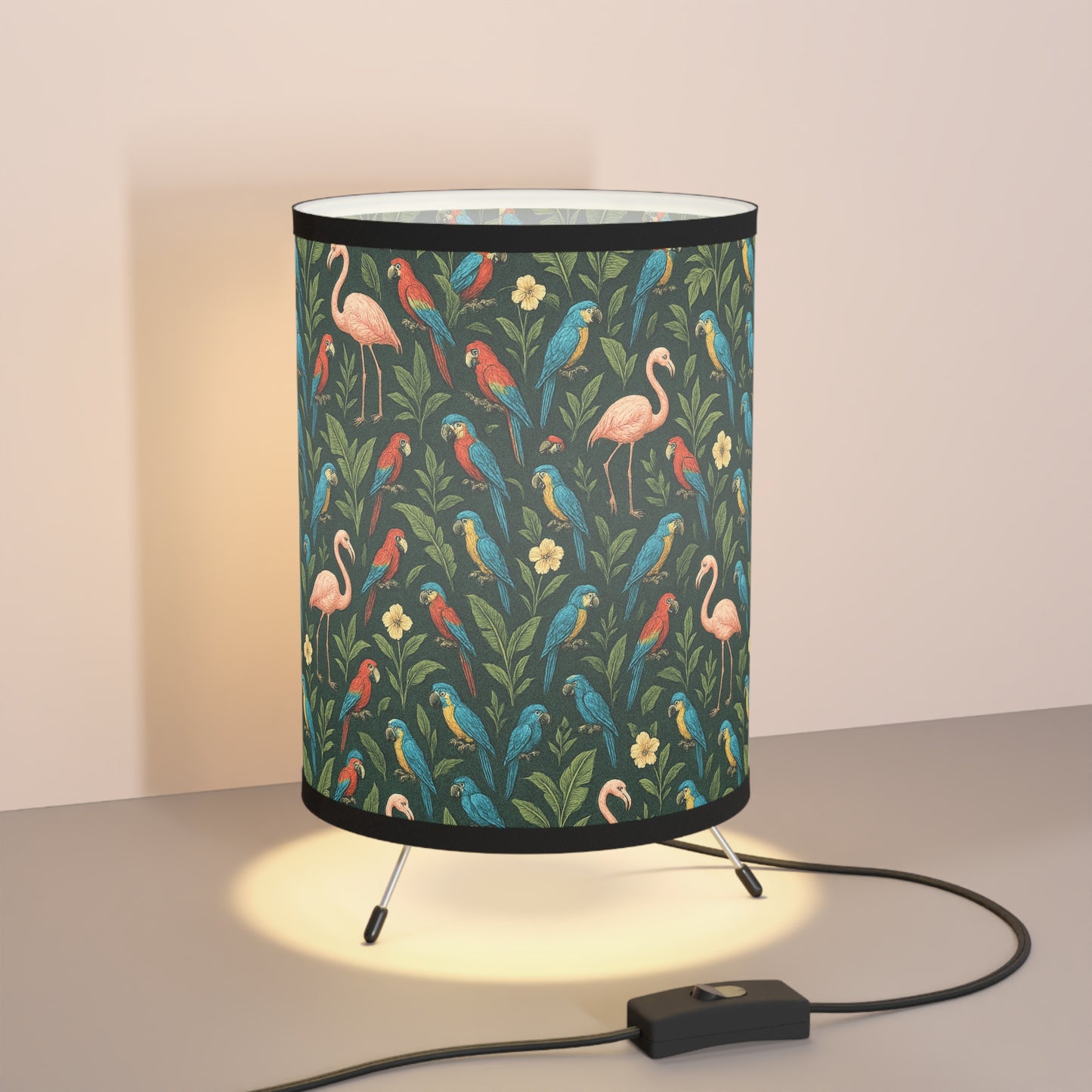 Flamingos and Parrots / Tripod Lamp with Artistic High-Res Shade - Perfect for Home Décor