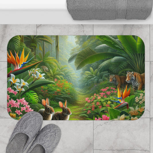 Hidden Rabbits Bath Mat, 2 Sizes - Tropical Vibes for Home Decor