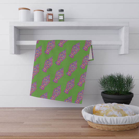 Tea Towels (cotton, poly), Heatwave Ginger Jar repeat light green