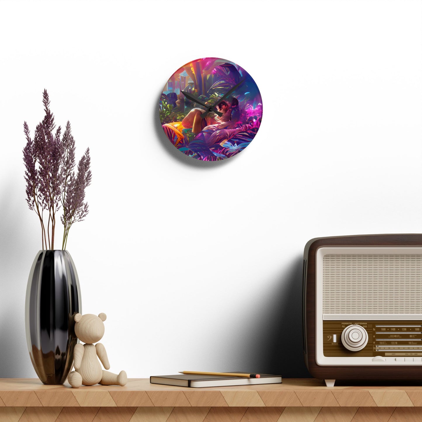 Acrylic Wall Clock, Midnight Kiss in Secret Garden, 4 Variants