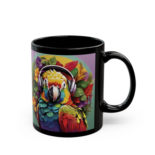 Black Coffee Mug - Rockin' Out Parrot