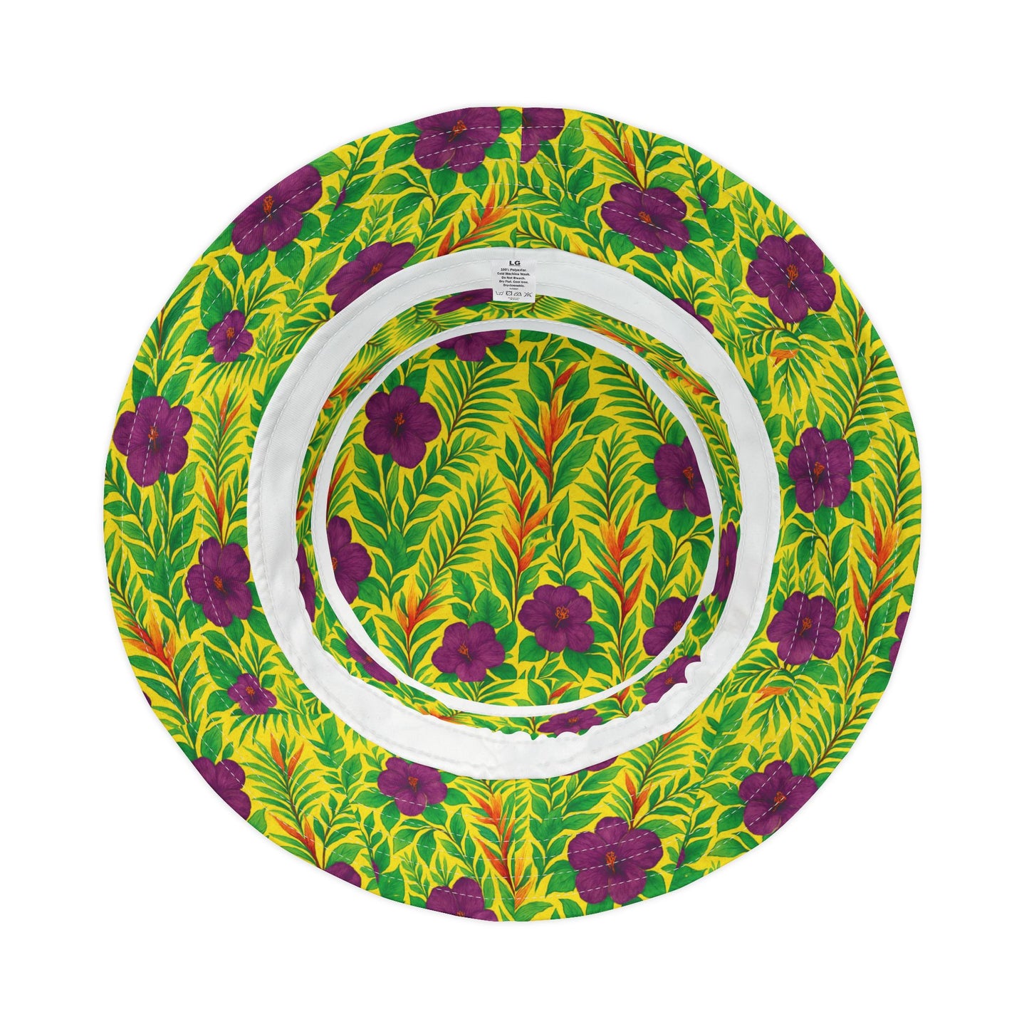 Tropical Polyester Bucket Hat, 2 Sizes - Midnight Flower Yellow