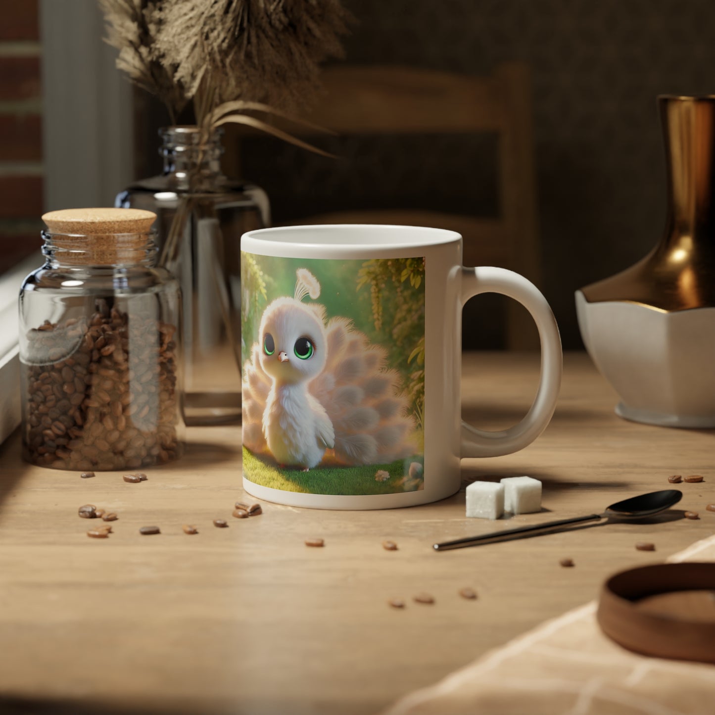 Jumbo Mug, 20oz, Baby White Peacock | Tropical Coffee Cup