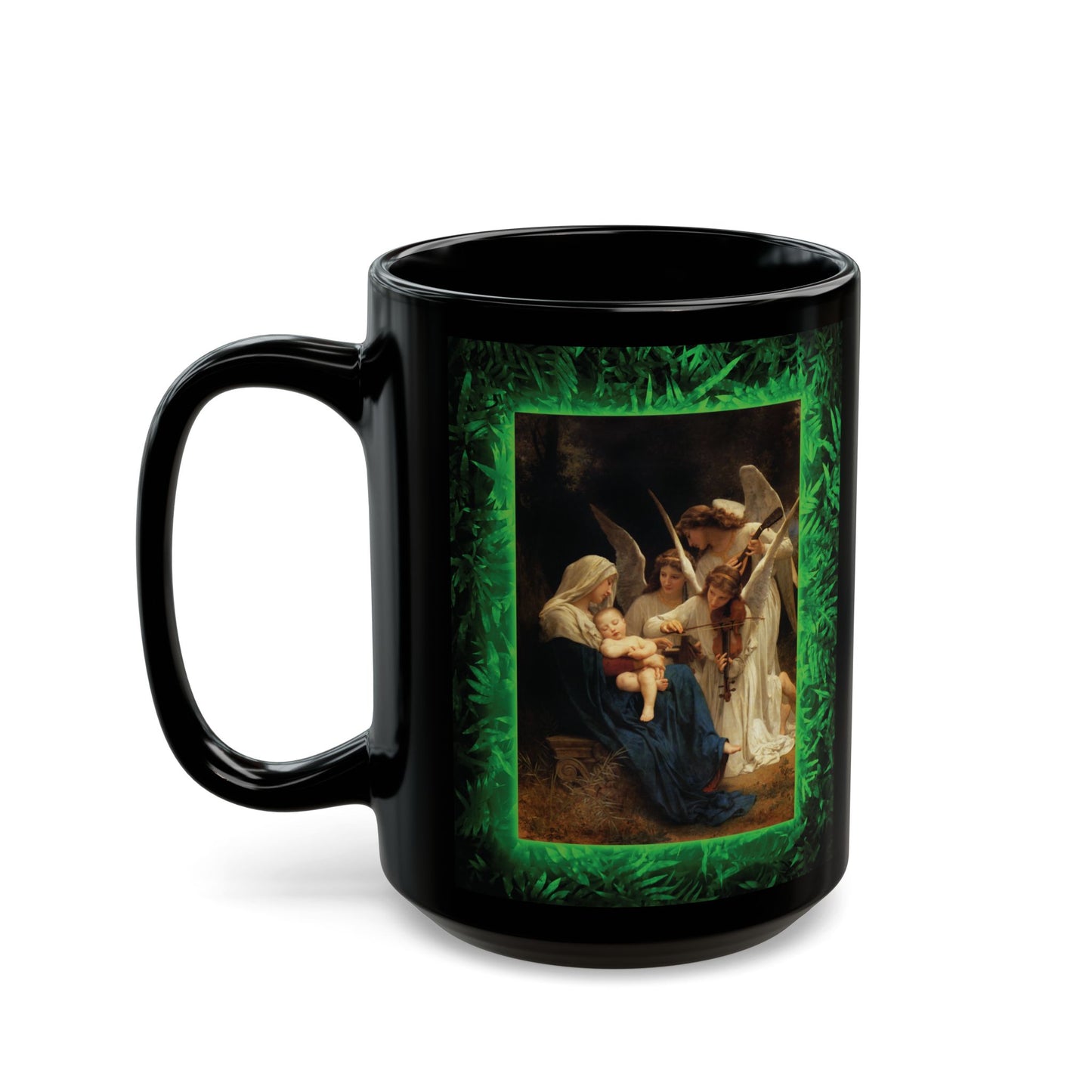 Black Coffee Mug, Religious - Tropical Glow, Song of the Angels