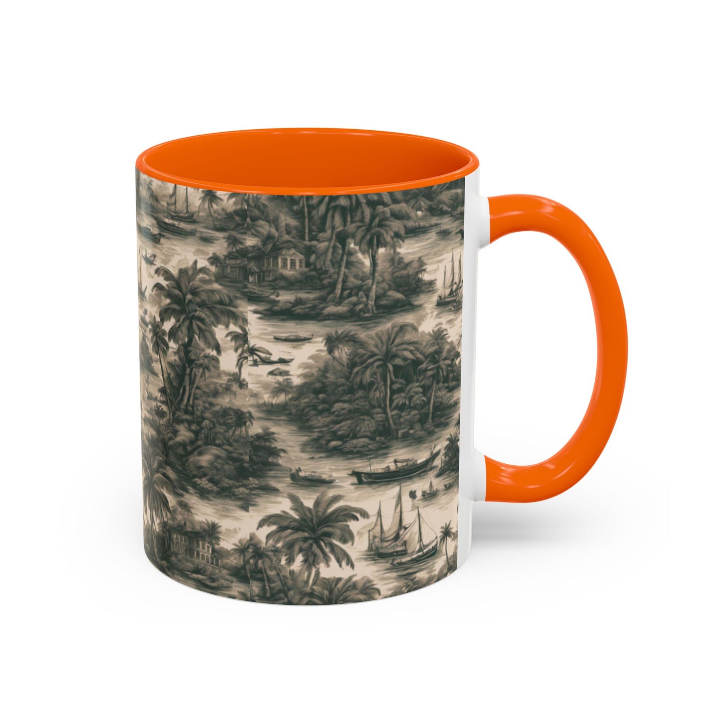 Accent Coffee Mug (11, 15oz), 8 Colors - Tropical Toile #1, black