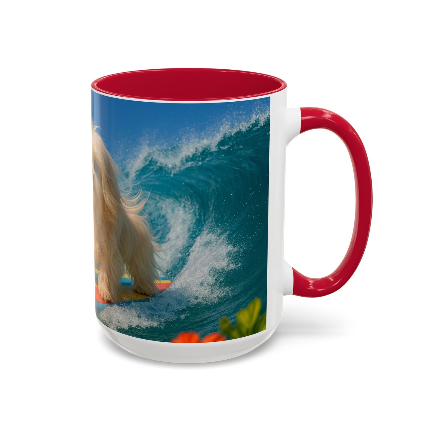 Vibrant Beach Coffee Mug - 11oz & 15oz / Puppy Ariel the Dog Surfer