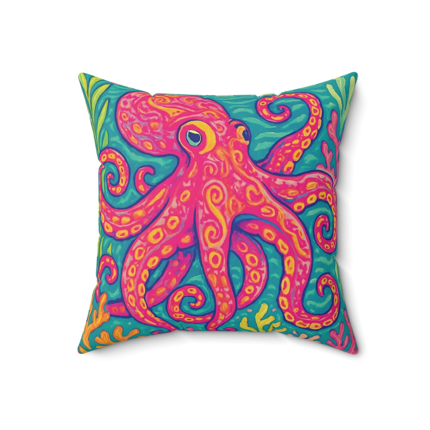 Decorative Pillow - Accent Cushion, 4 Sizes / Octopus Kraken Joe, Red