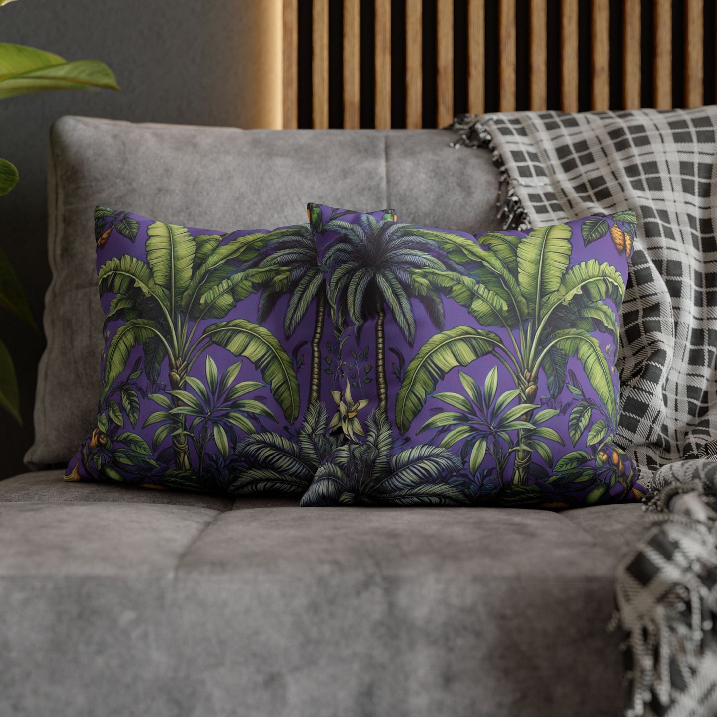 Faux Suede Square Pillowcase - Tropical Fruit, Purple