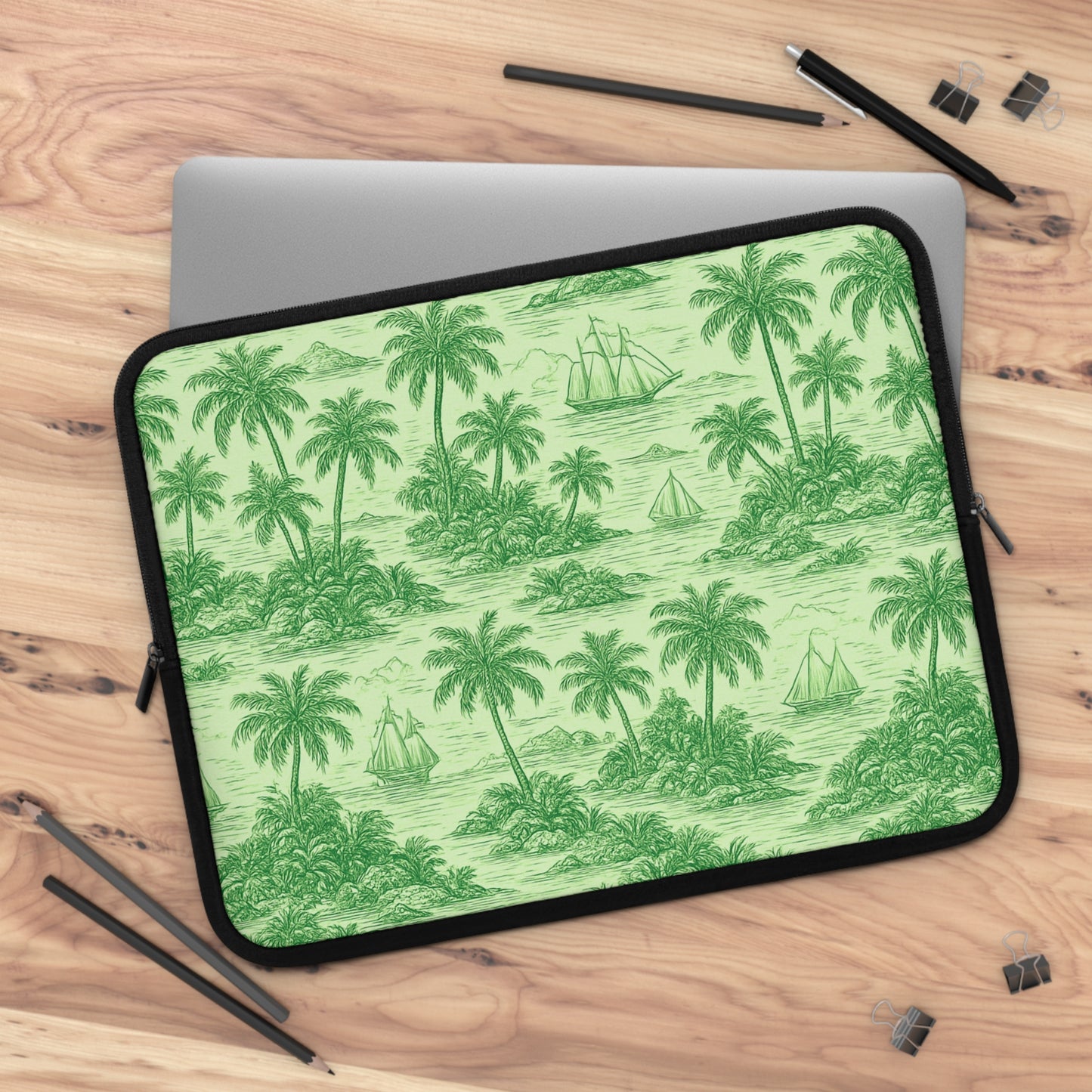 Tropical Laptop Sleeve, 5 Sizes - Perfect for Beach Lovers & Students / Faraway Toile, Green