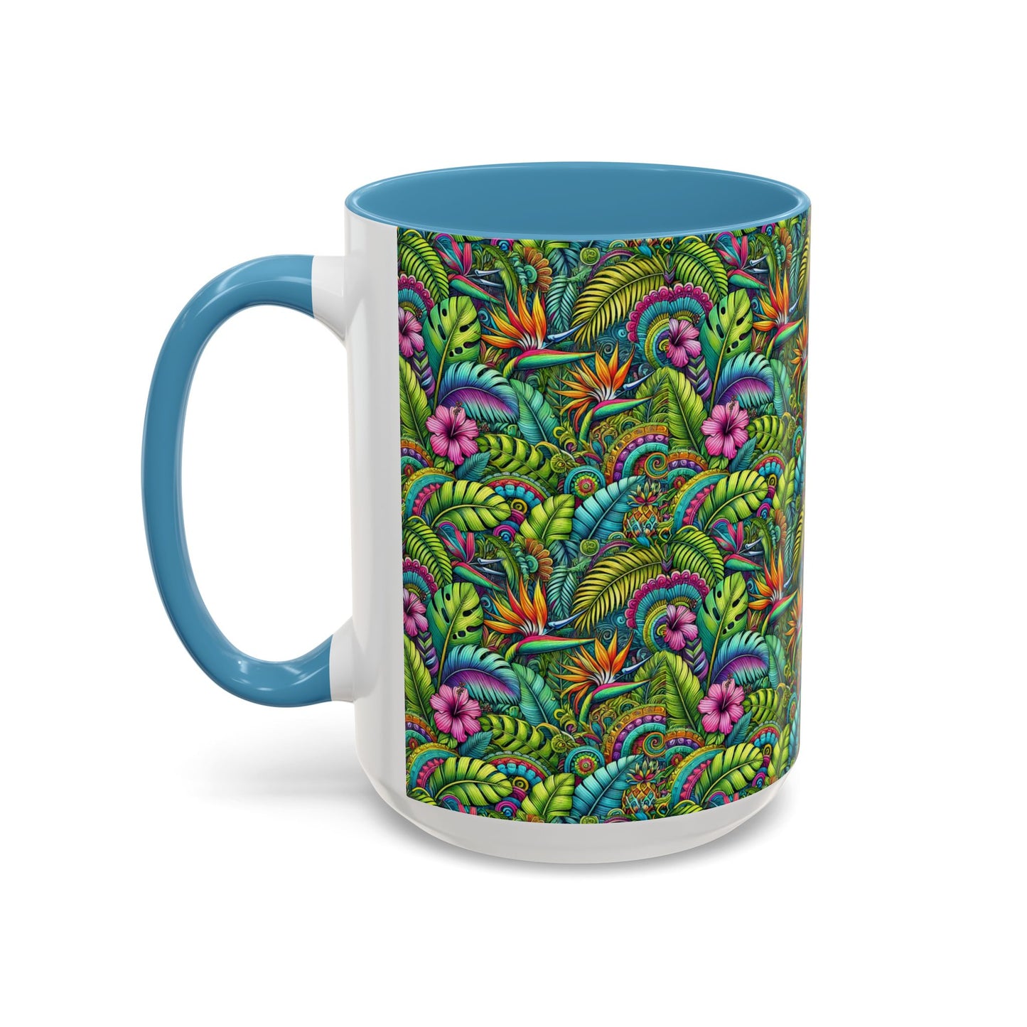 Accent Color Coffee Mug (11, 15oz), Rainforest Blooms, Various Colors