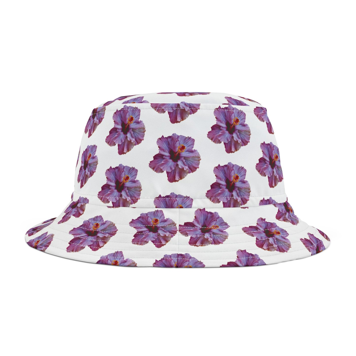 Tropical Polyester Bucket Hat, 2 Sizes - Hibiscus Flower/Purple