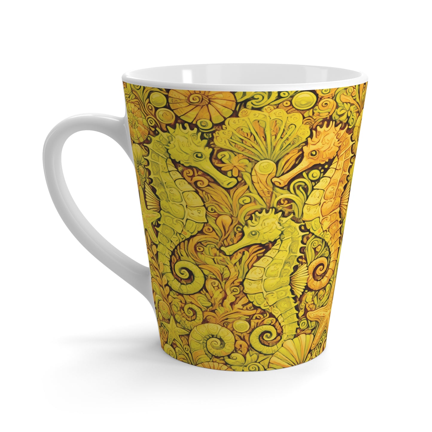 Latte White Mug - Seahorses, Yellow