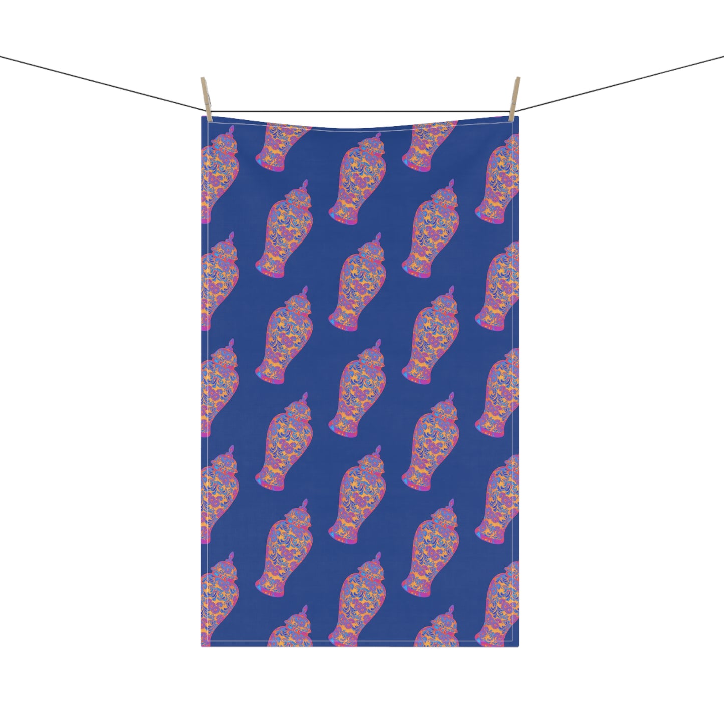 Tea Towels (cotton, poly), Heatwave Ginger Jar repeat dark blue