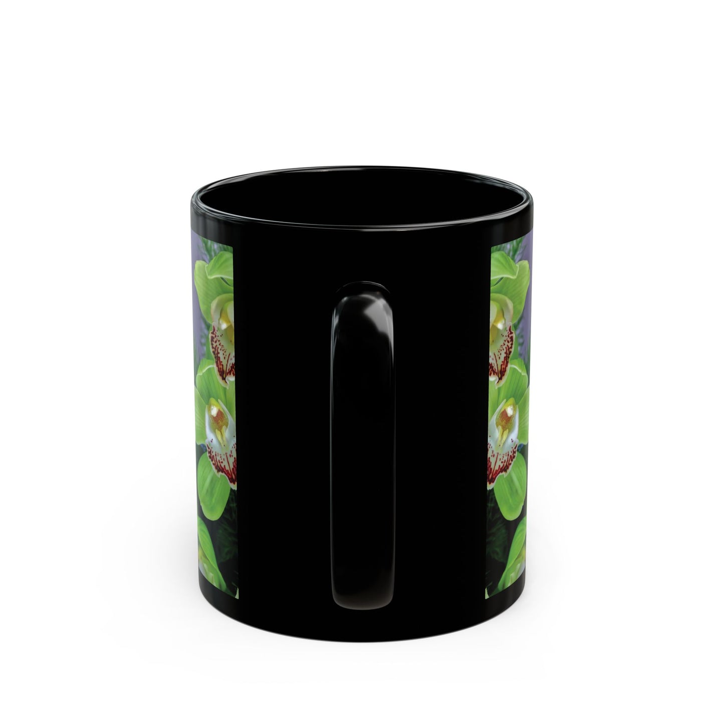 Black Coffee Mug - Kaleido Green Orchids