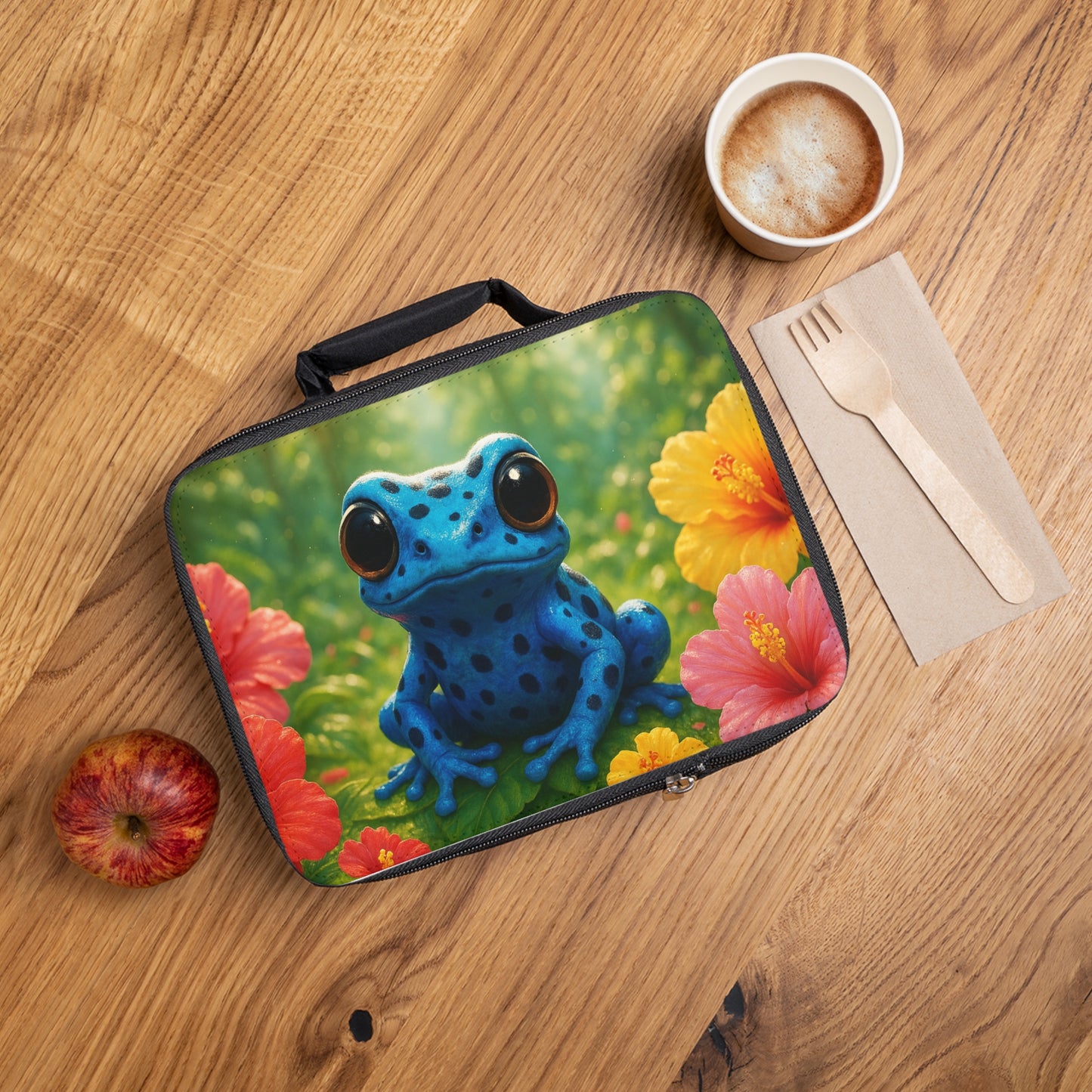 Baby Blue Frog Rainforest Lunch Bag - Eco-Friendly Insulated Tote, Adult and Child Lunchbox / Perfect for Picnics, Beach Outings