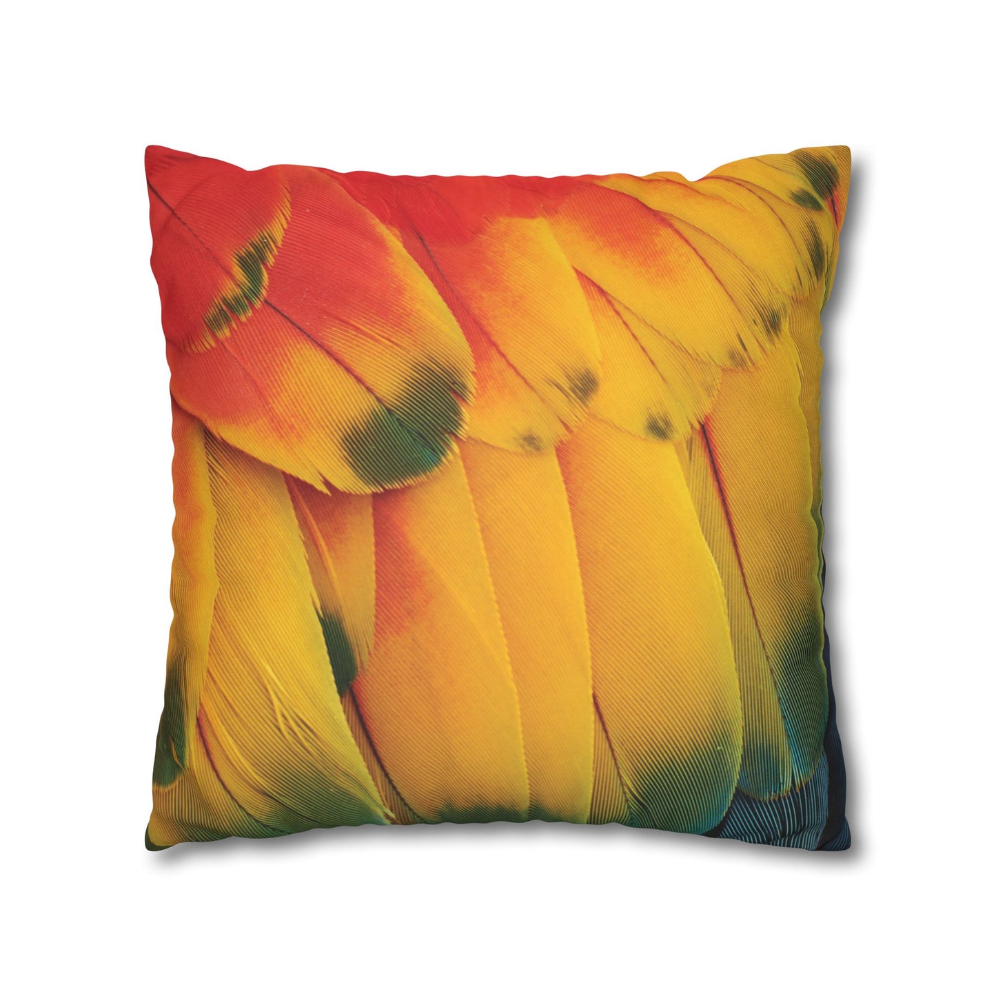 Faux Suede Square Pillowcase - Macaw Parrot Feathers