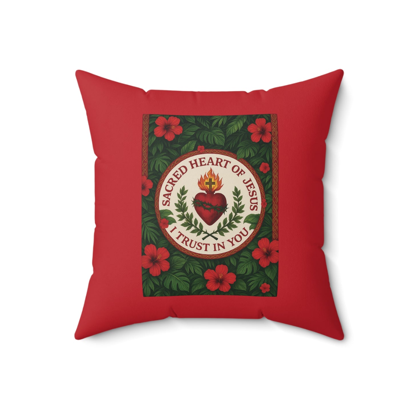 Religious Decorative Pillow - Accent Cushion, 4 Sizes / Sacred Heart of Jesus Prayer, Red