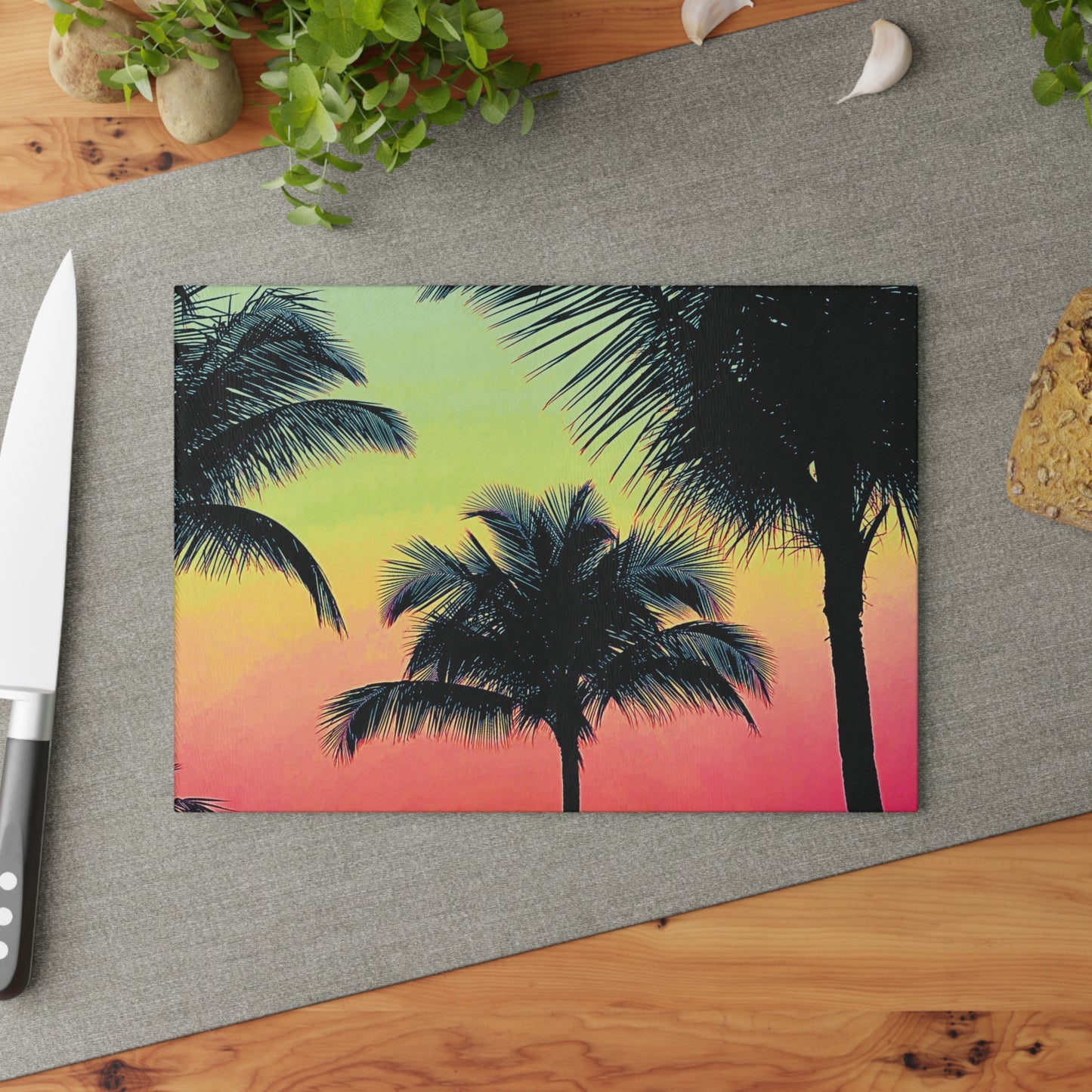 Glass Cutting Board, 2 sizes - Palm Glow/Sangria