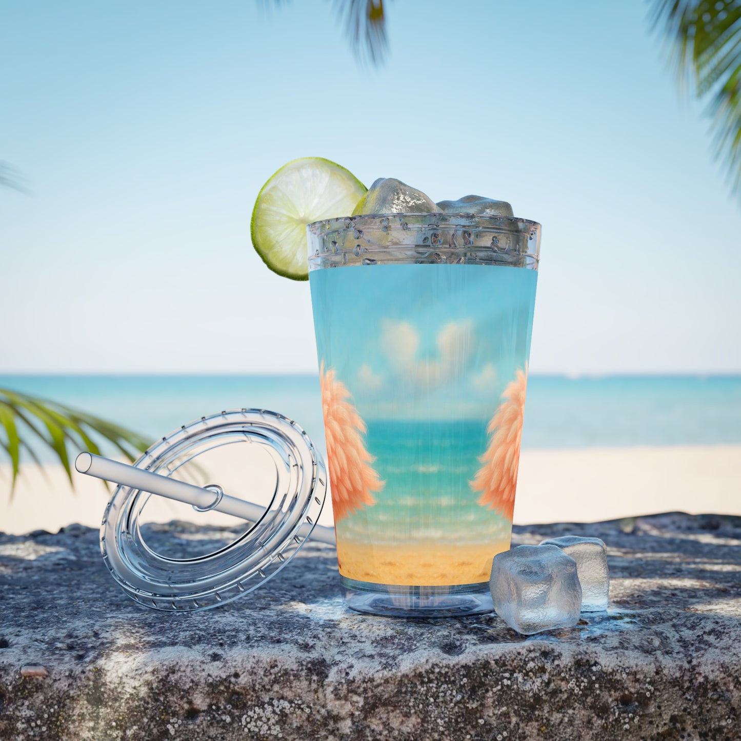 Tropical Tumbler with Straw | 16oz Colorful Travel Cup / Baby Flamingo