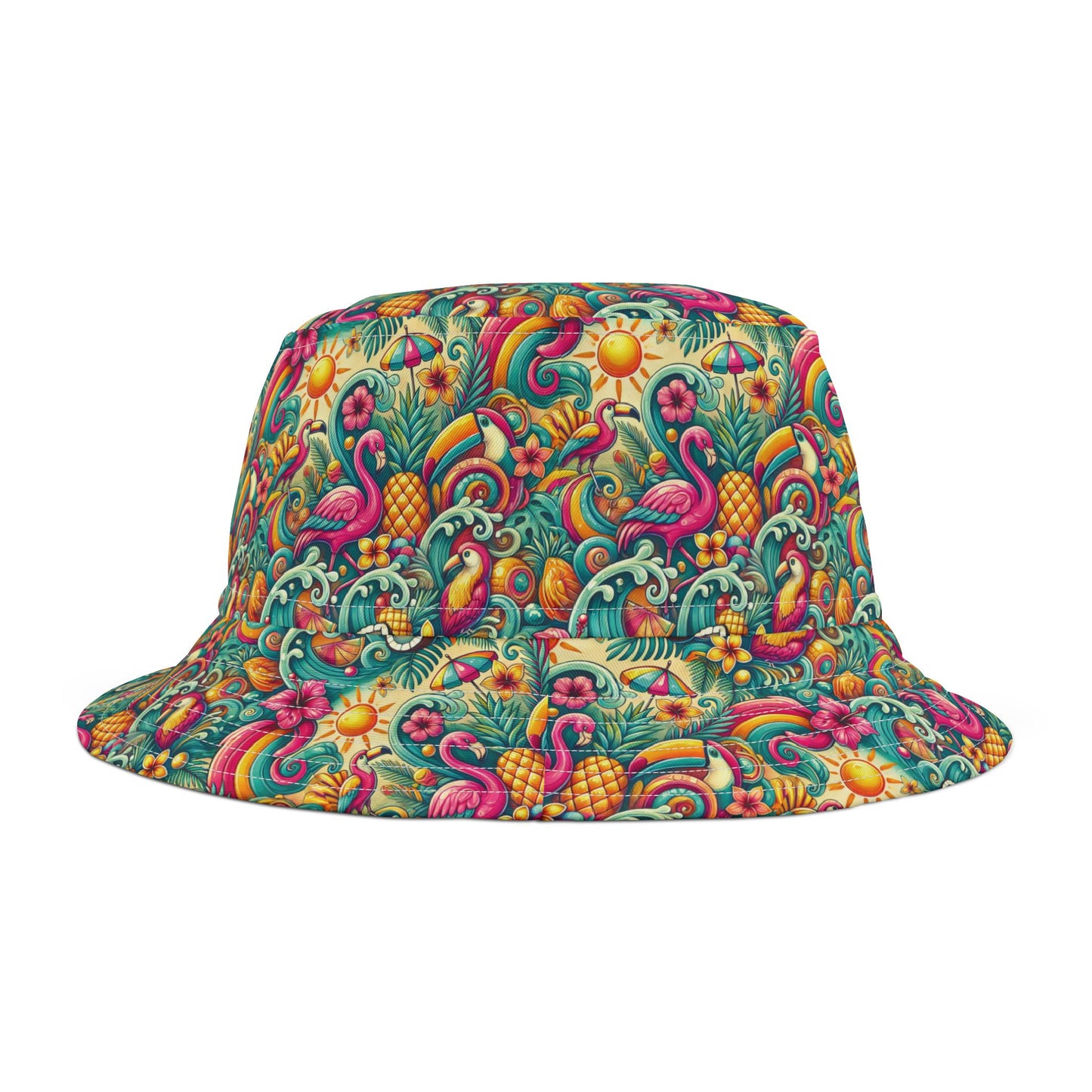 Tropical Polyester Bucket Hat, 2 Sizes - Flamingo Funday