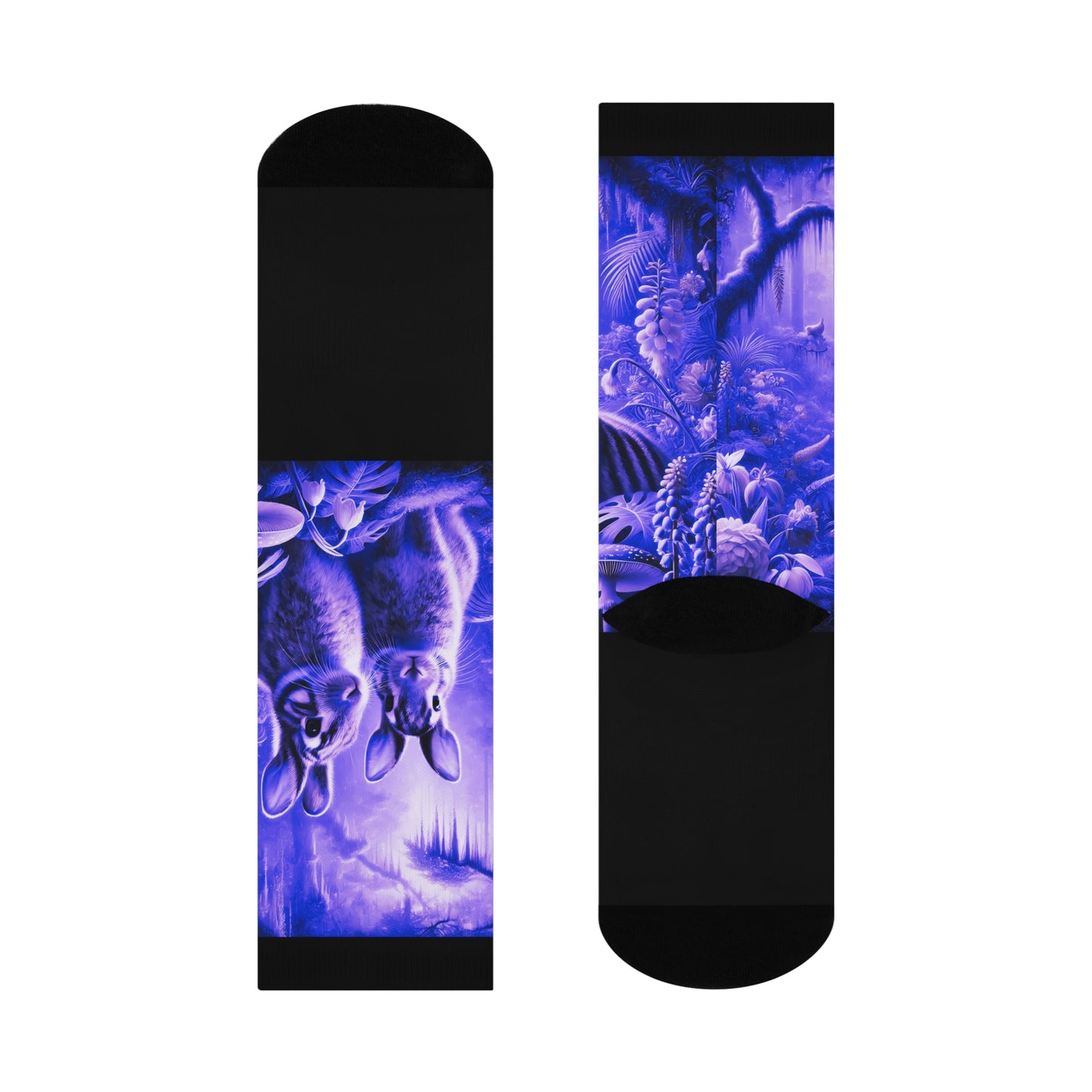 Cushioned Crew Socks - Rainforest Robbits / Amethyst