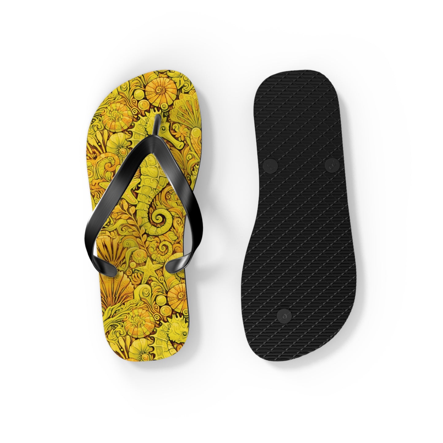 Flip Flops - Seahorses/Yellow