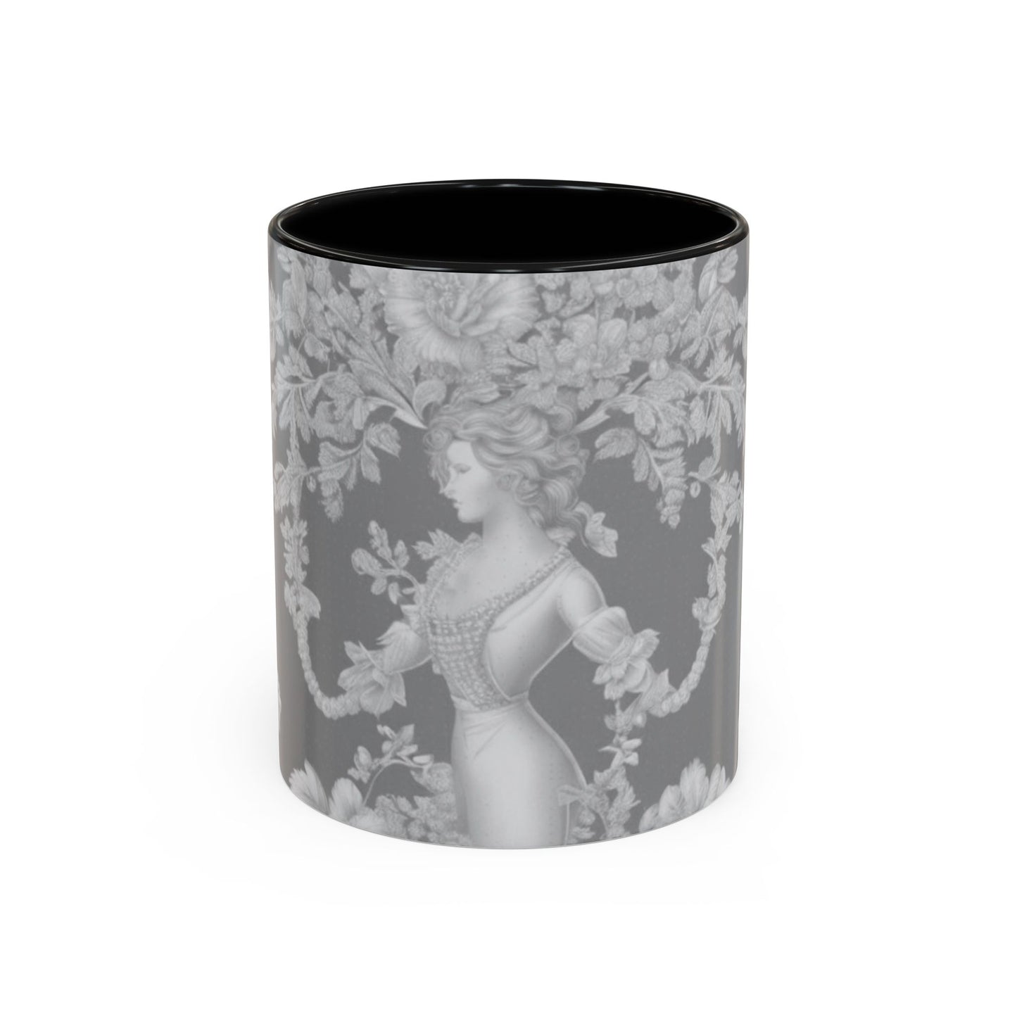 Accent Coffee Mug (11, 15oz), Pearl Lady Toile/Slate, Various Colors