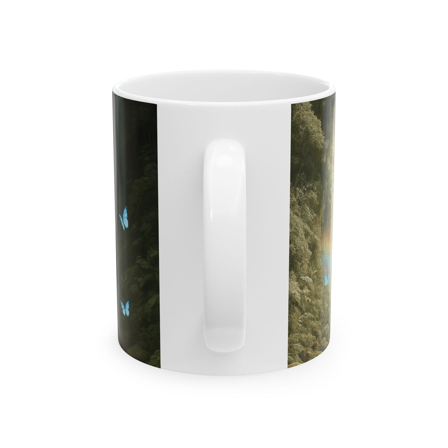 UFO and Waterfall Ceramic Mug - Colorful Coffee Cup for Morning Motivation