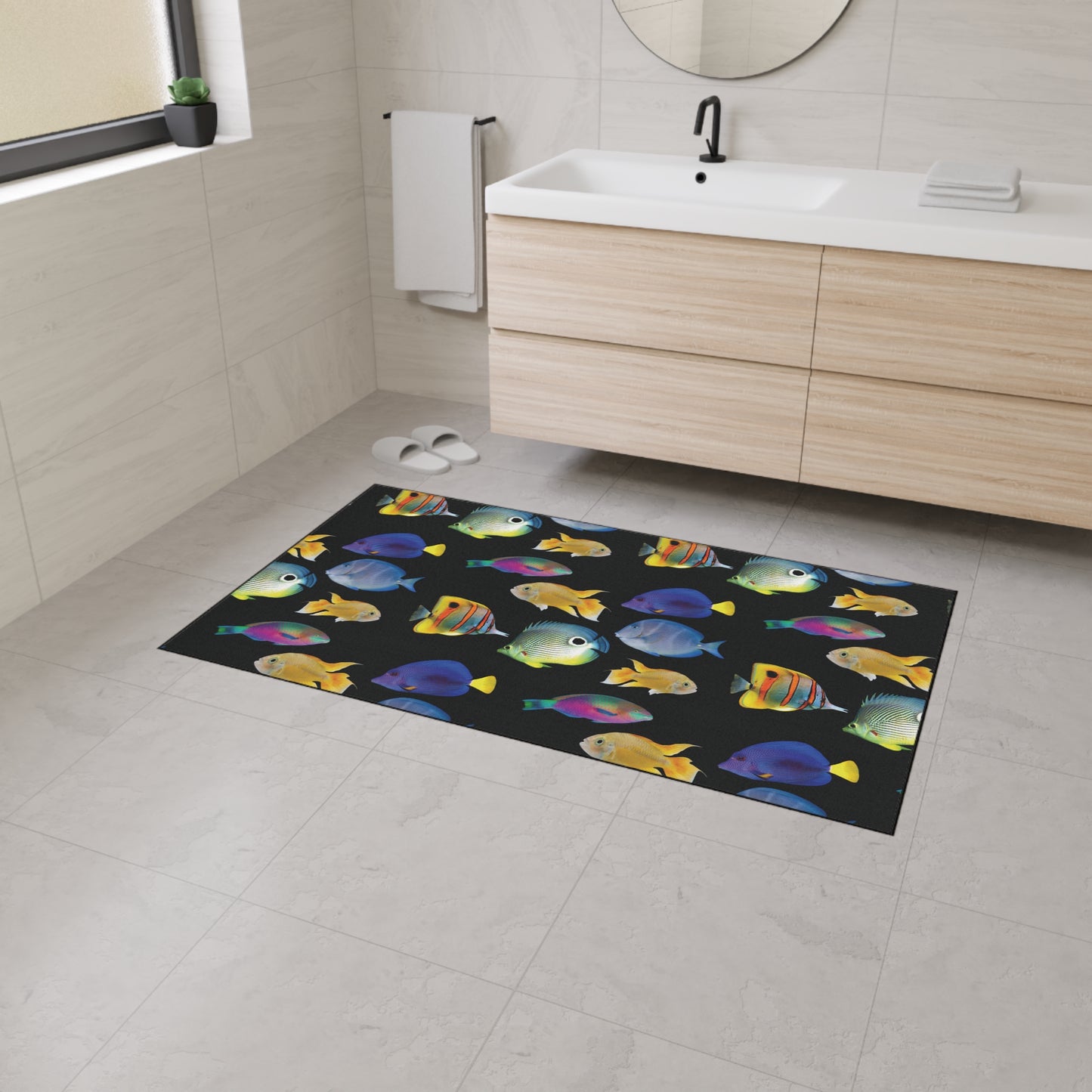 Heavy Duty Floor Mat, 5 Sizes – Tropical Area Rug for Home Décor / School of  Fish, Black