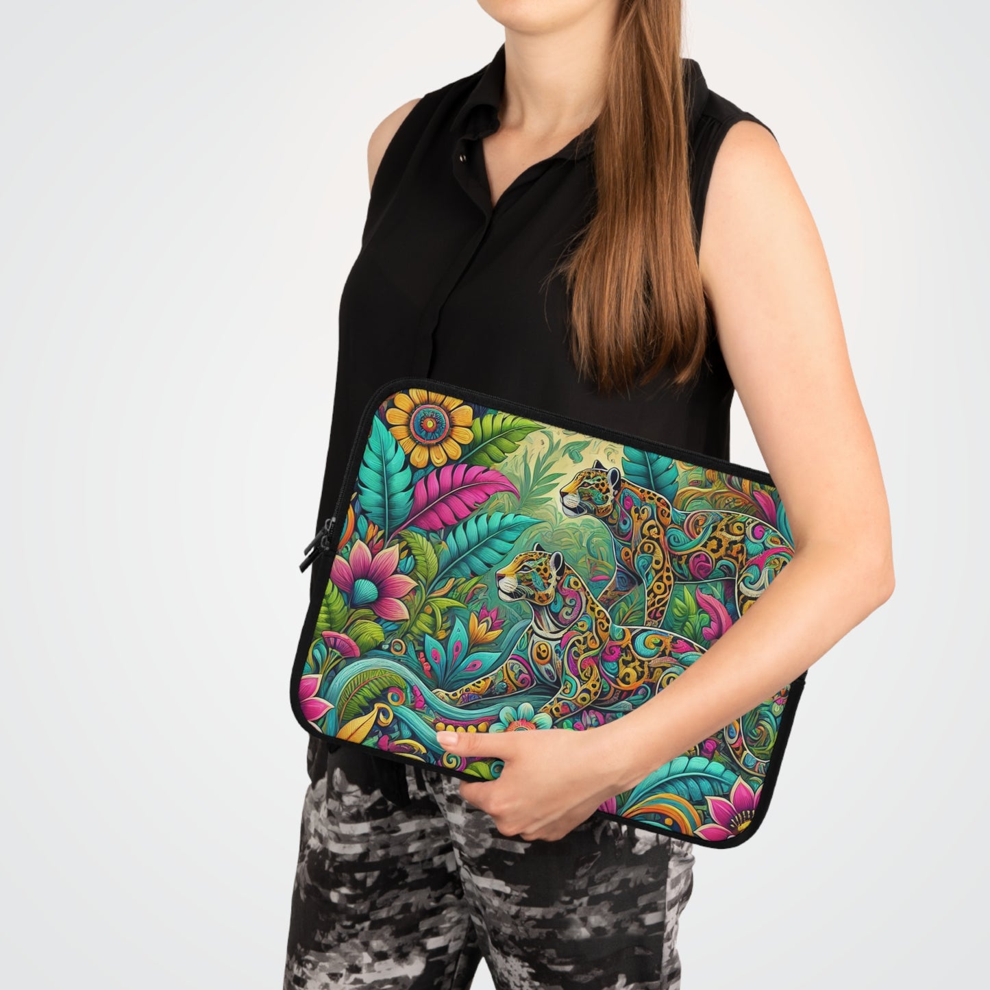 Tropical Laptop Sleeve, 5 Sizes - Perfect for Rainforest Lovers & Students / Jaguar Pop