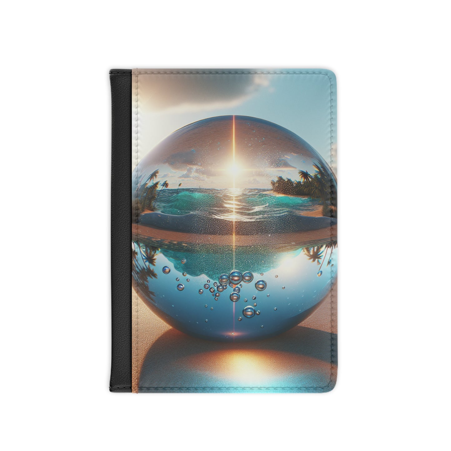 Tropical Passport Cover, Faux Leather - RFID blocking for travel security / Beach Illusino Ball, Sunrise