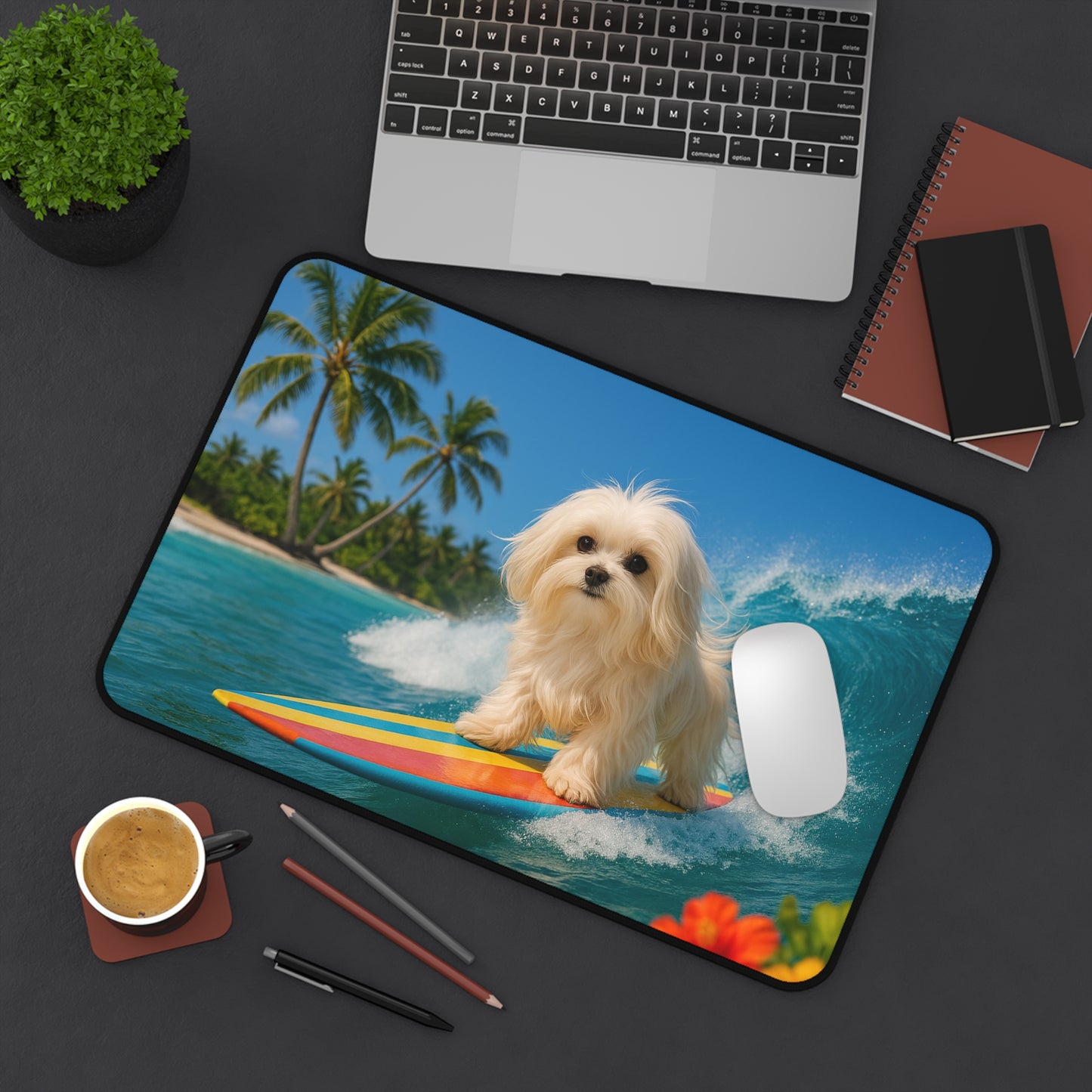 Tropical Mouse Pad/Desk Mat, 3 Sizes - Perfect for Home Office - Puppy Ariel the Dog Surfer