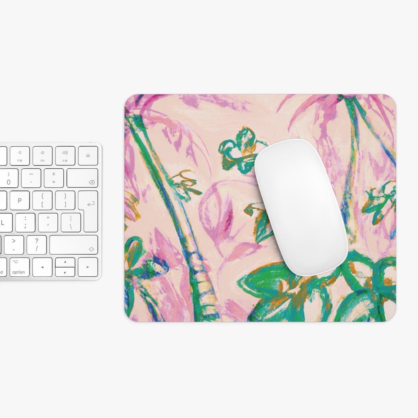 Rainforest Mouse Pad, 2 Shapes - Beach Vibes for Home Office & Gamer / Tropical Doodles, Pink