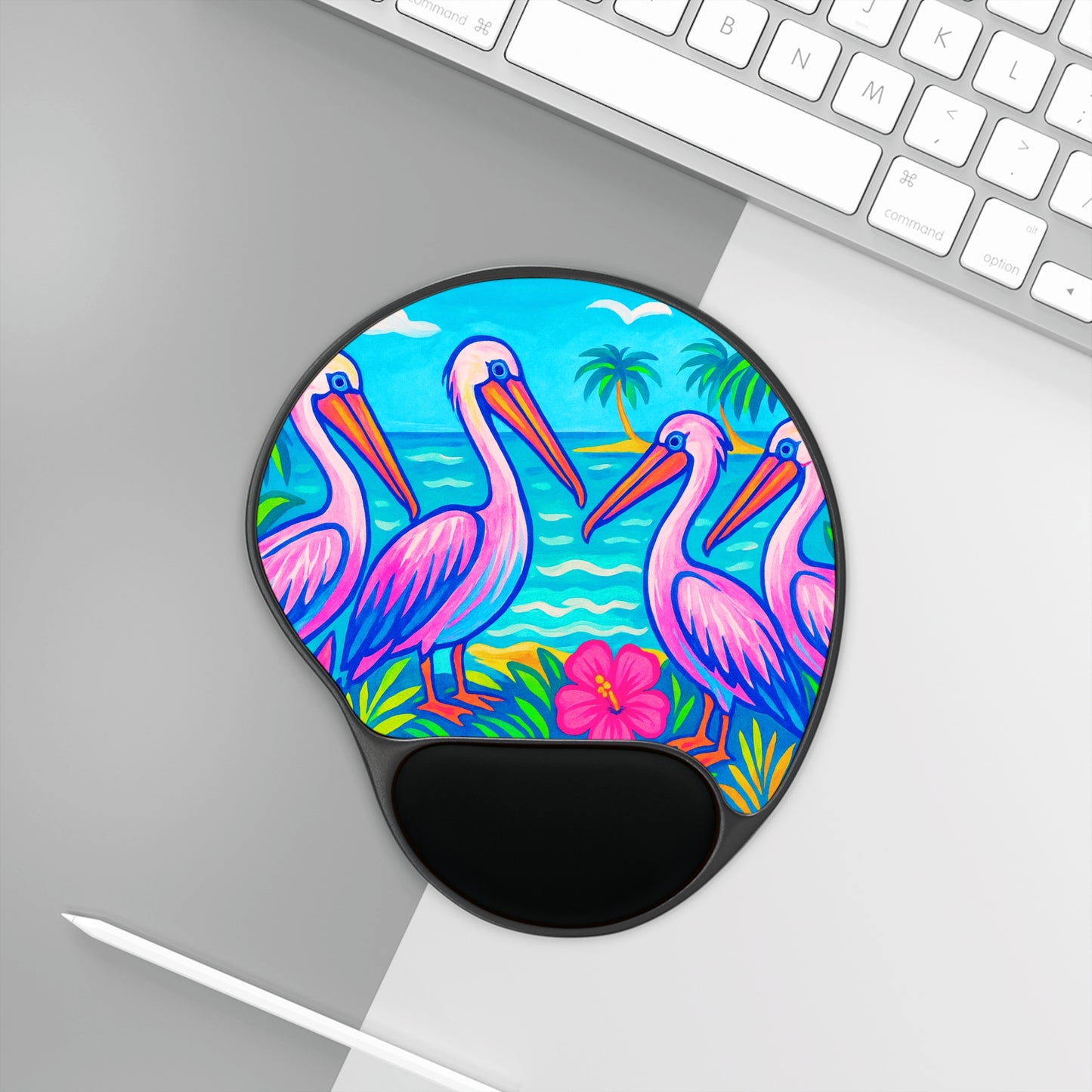 Beach Pelican Party Mouse Pad with Wrist Rest - Ergonomic Design for Home & Office