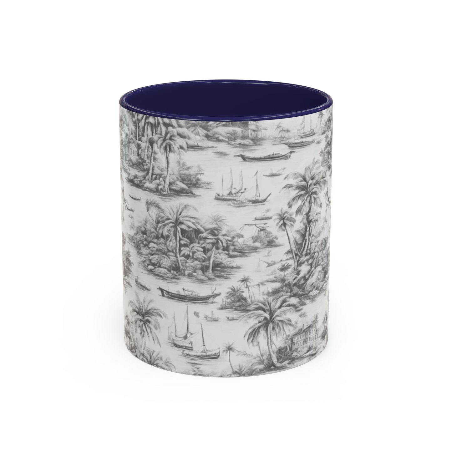 Accent Coffee Mug (11, 15oz), 8 Colors - Tropical Toile #1, soft black