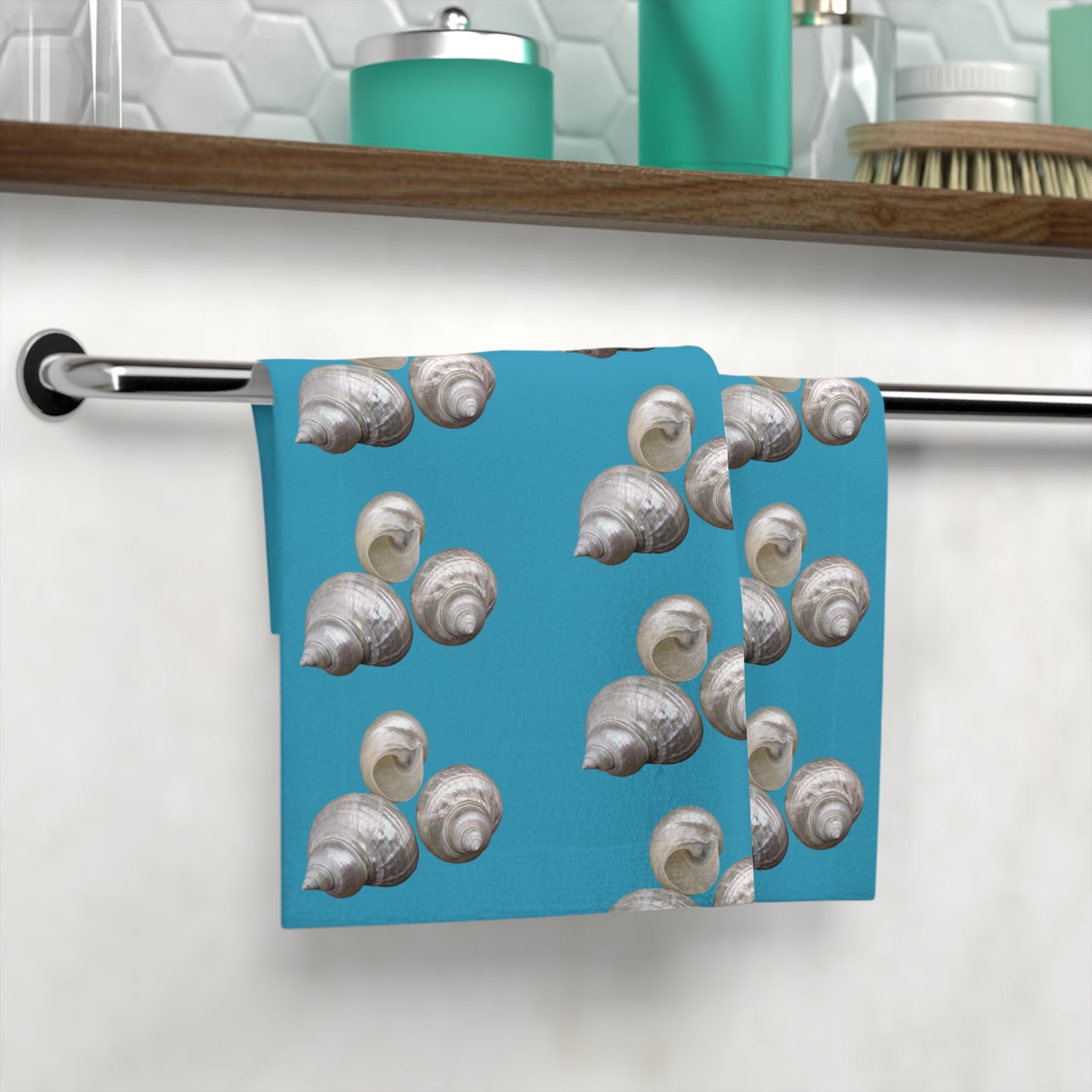 Face Towel - White Nautilus Shells/Turquoise