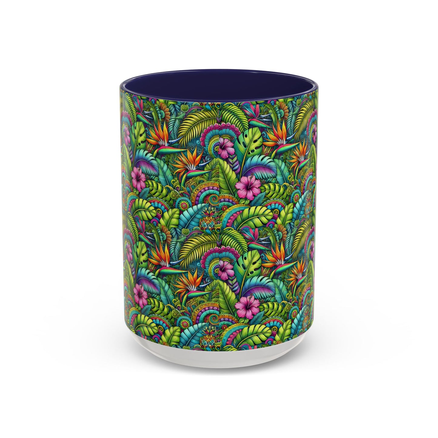 Accent Color Coffee Mug (11, 15oz), Rainforest Blooms, Various Colors