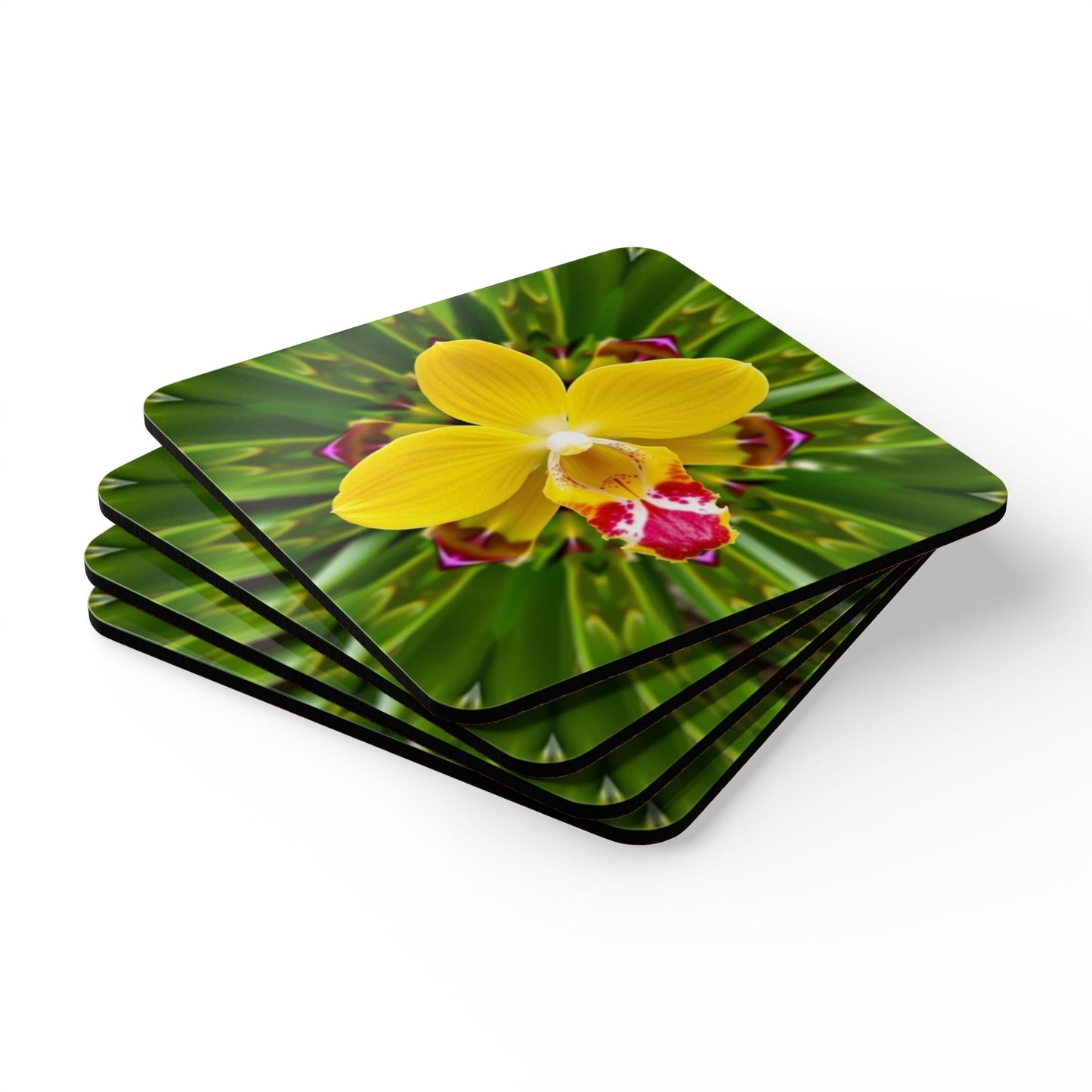 Coaster Set - Yellow Orchid Kaleidoscope