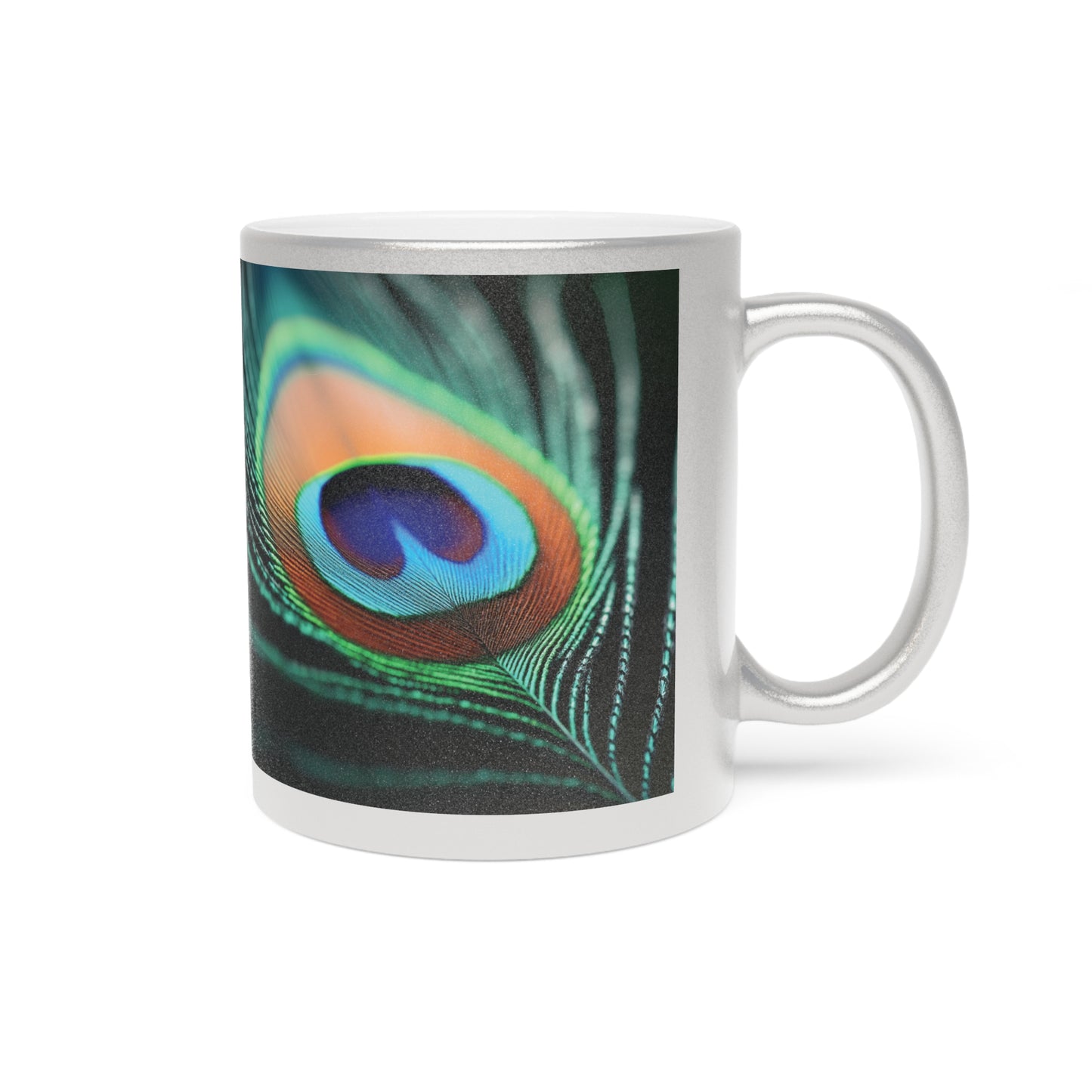 Tropical Metallic Mug, Gold or Silver: Peacock Eye Feather