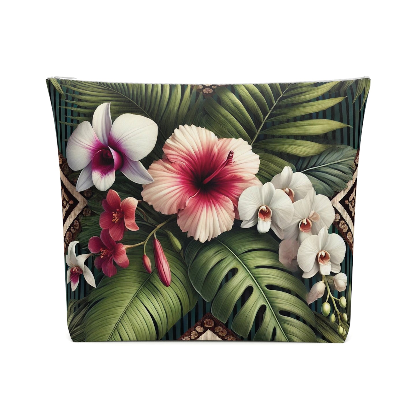 Tropical Cotton Cosmetic Bag, Makeup Pouch, 5 Sizes / Tiki Orchids