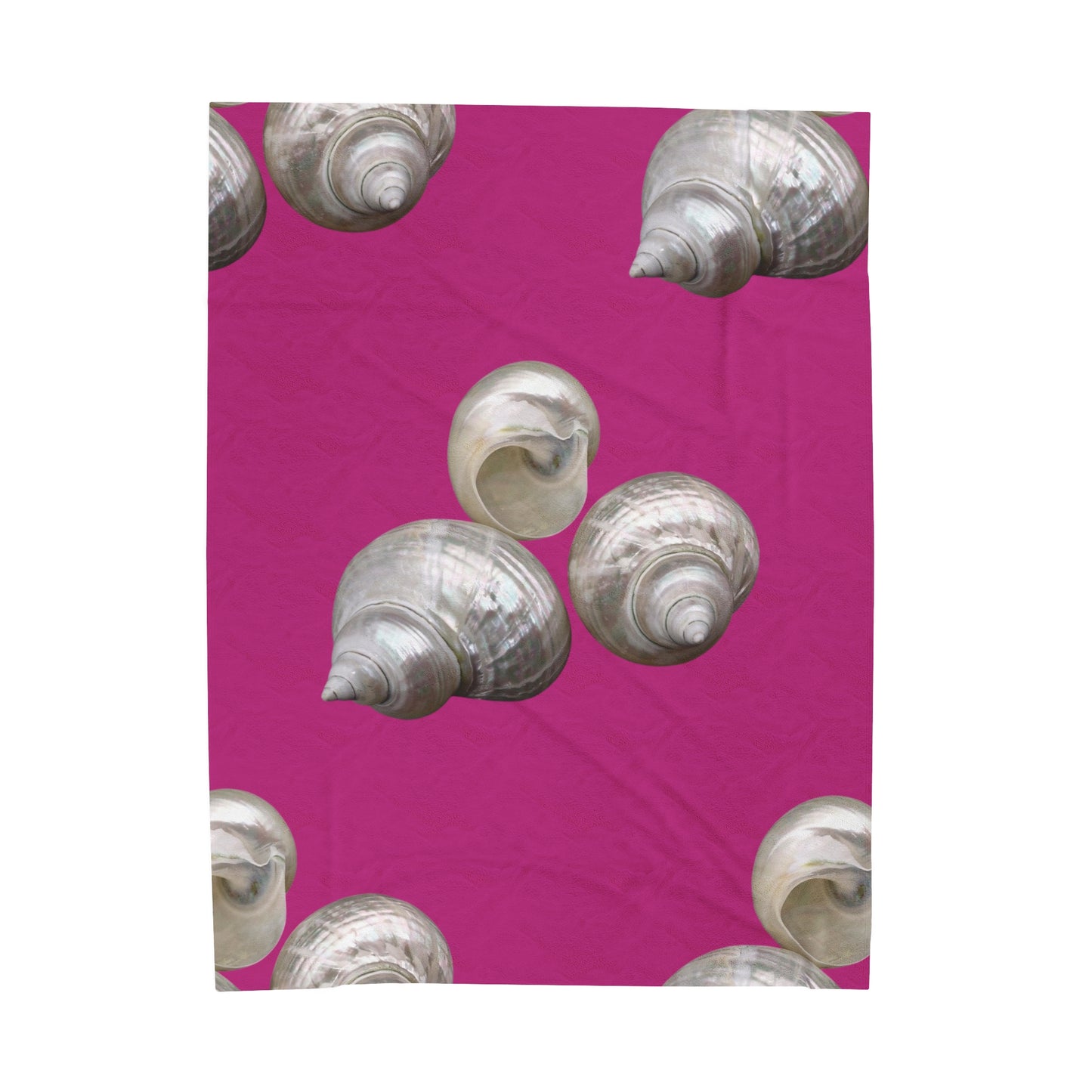 Tropical MACRO White Nautilus Trio/Pink Velveteen Plush Blanket - Cozy Home Decor for Coastal Lovers