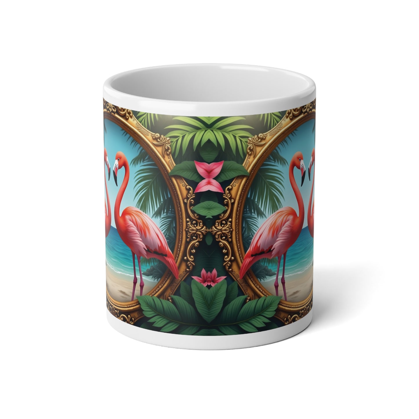 Jumbo Mug, 20oz, Framed Flamingos | Tropical Coffee Cup