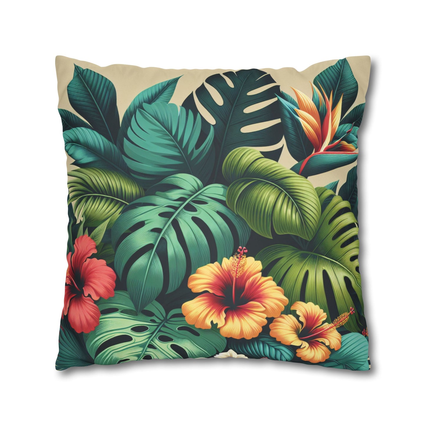Faux Suede Square Pillowcase - Exotic Flora