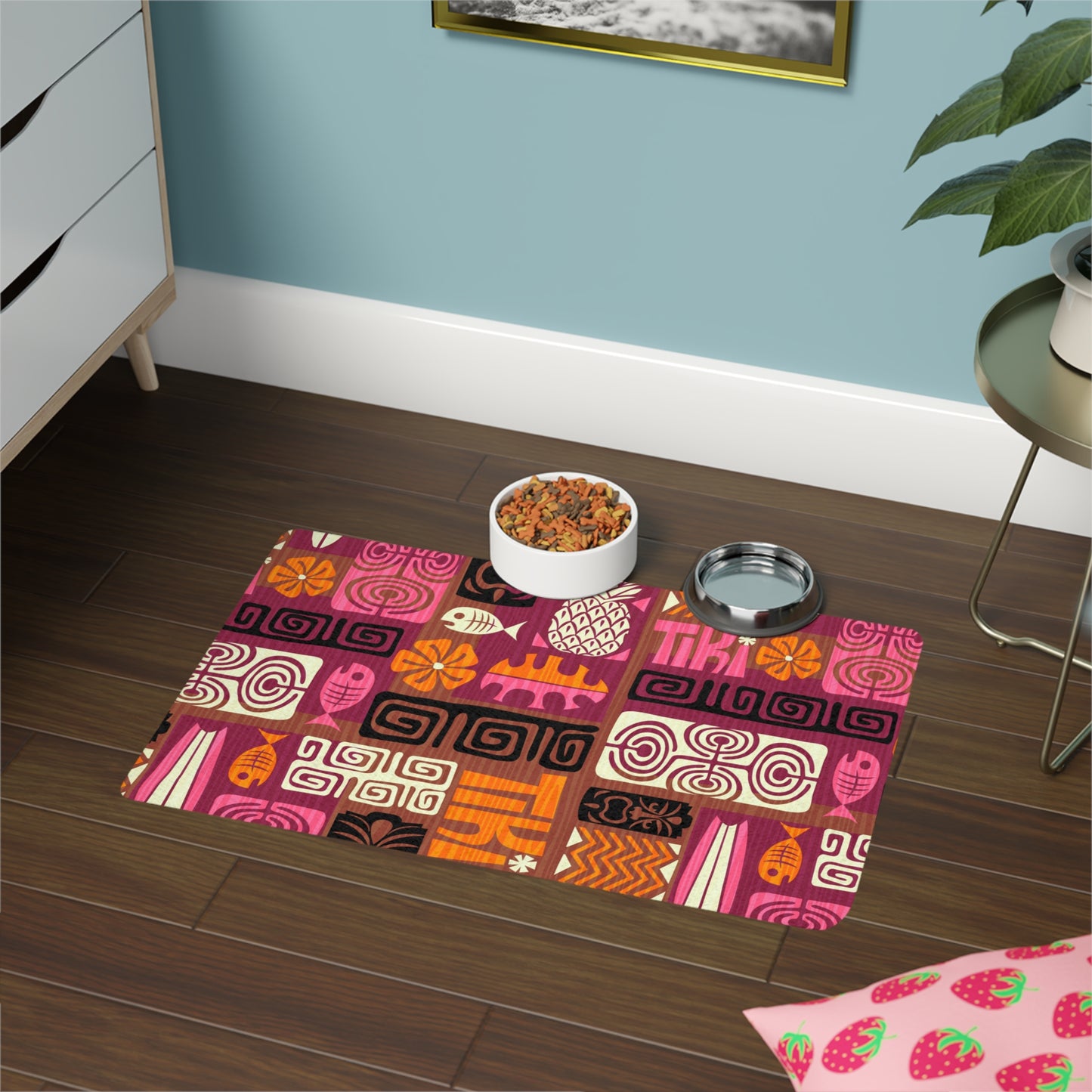 Pet Food Mat (12x18) - Tiki Poster Pink/Orange