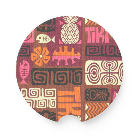 Soapstone Car Coaster - Tiki Poster Pink/Orange